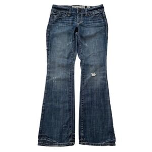 Archair Womens Blue Denim Lowrise Flare Jeans Distressed Rhinestone Size 29x33